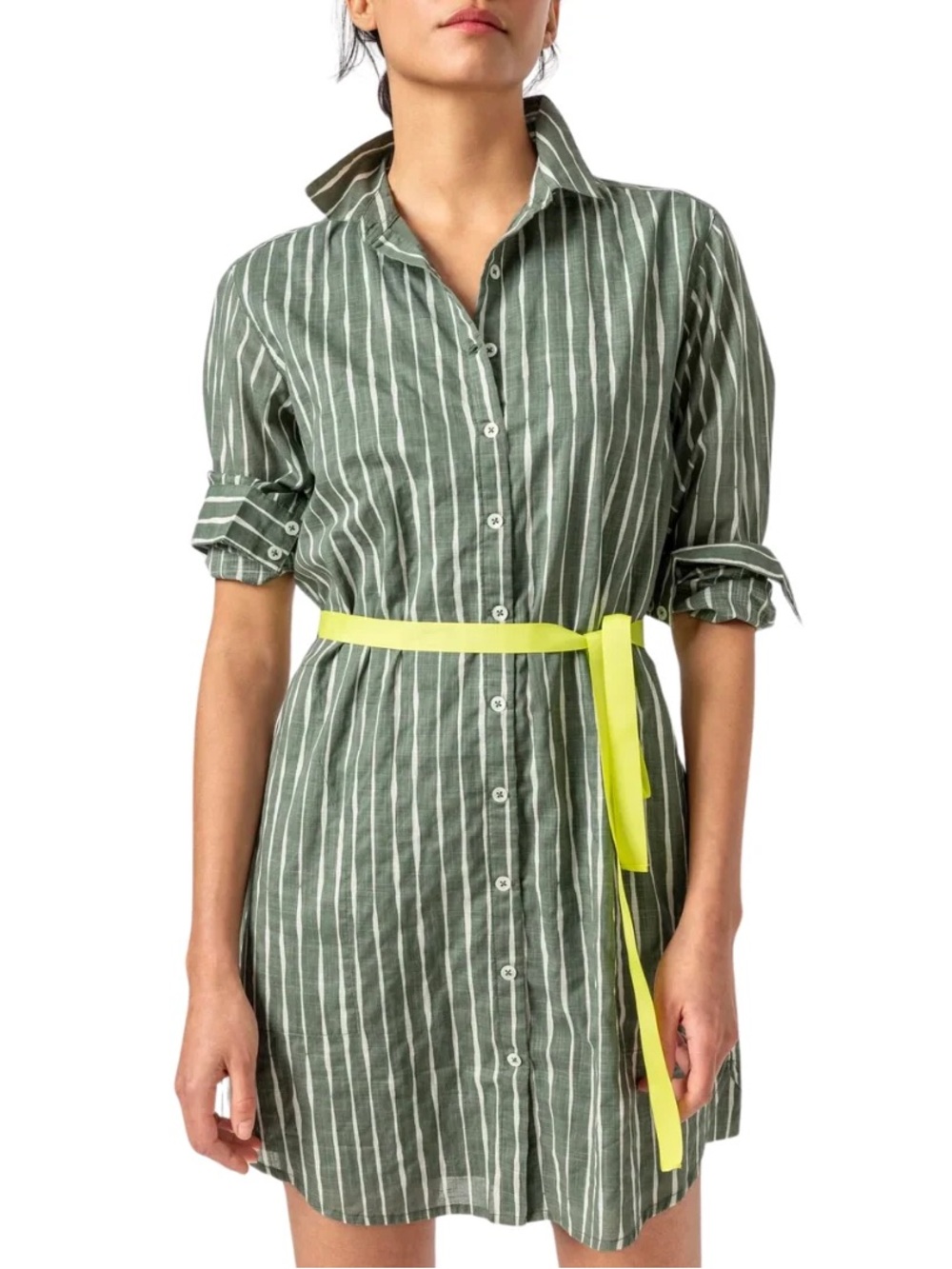 Lilla P Long Sleeve Striped Shirt Dress In Artichoke Womens Size S